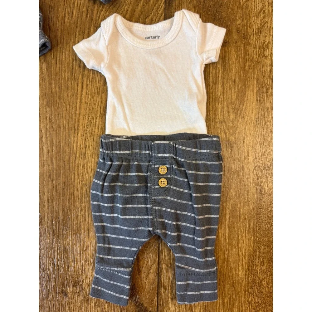 Carters Preemie Baby Outfit Boy 3 Piece Set Bodysuit Pants Jacket Button Striped
